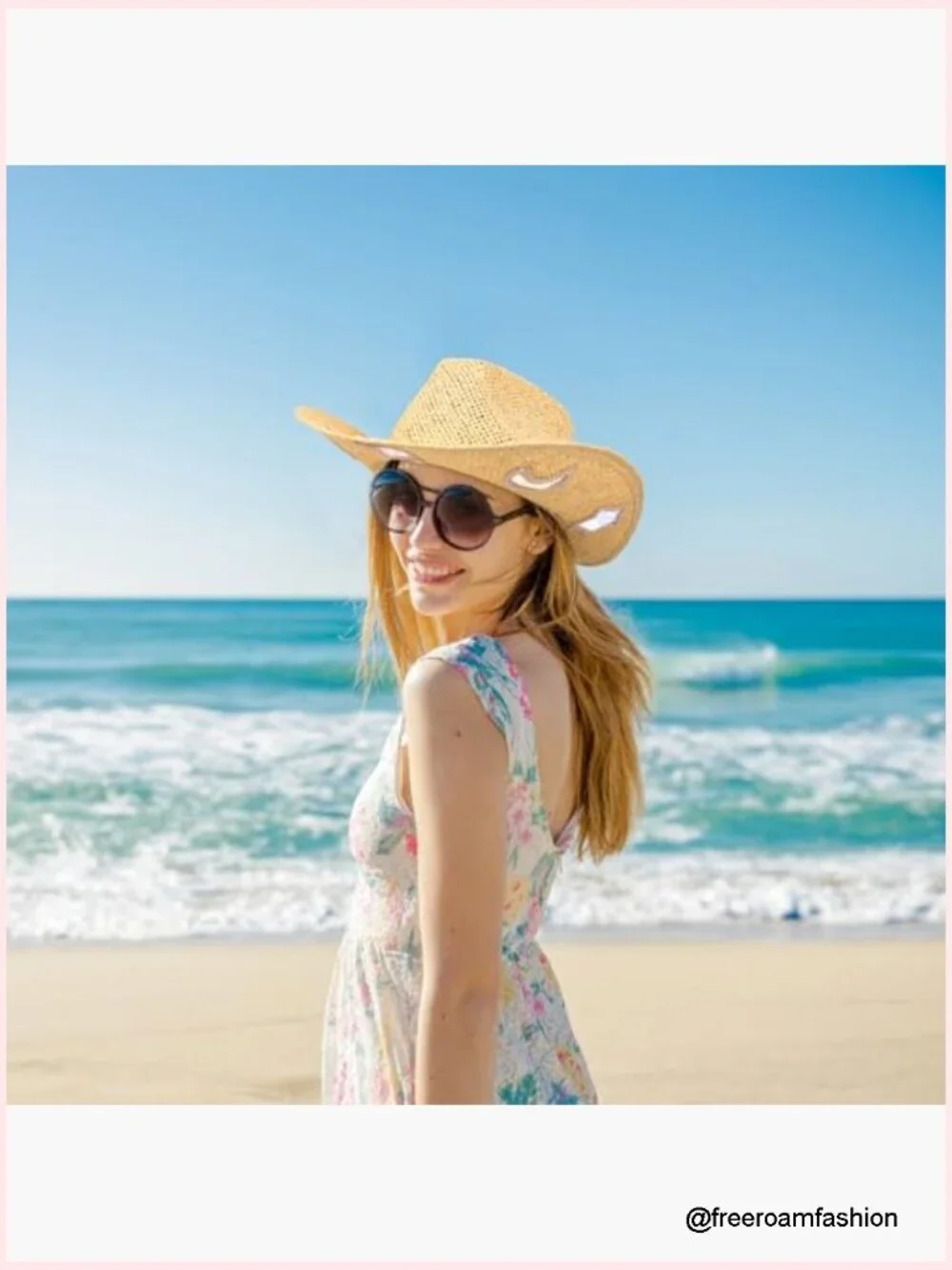 Straw Western Cowgirl Hat with Reflective Patches, Adjustable
